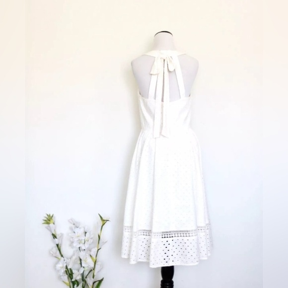 Eliza J Eyelet Bow Back Fit and Flare Dress Sleeveless Pockets White SZ 6 - Picture 9 of 14